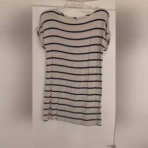 Tart Beige and Black Striped Short Sleeve Tunic